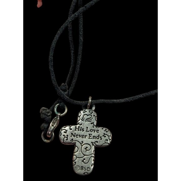 Vintage Bob Siemon Designs Art "His Love Never Ends" Cross Necklace - Picture 3 of 10